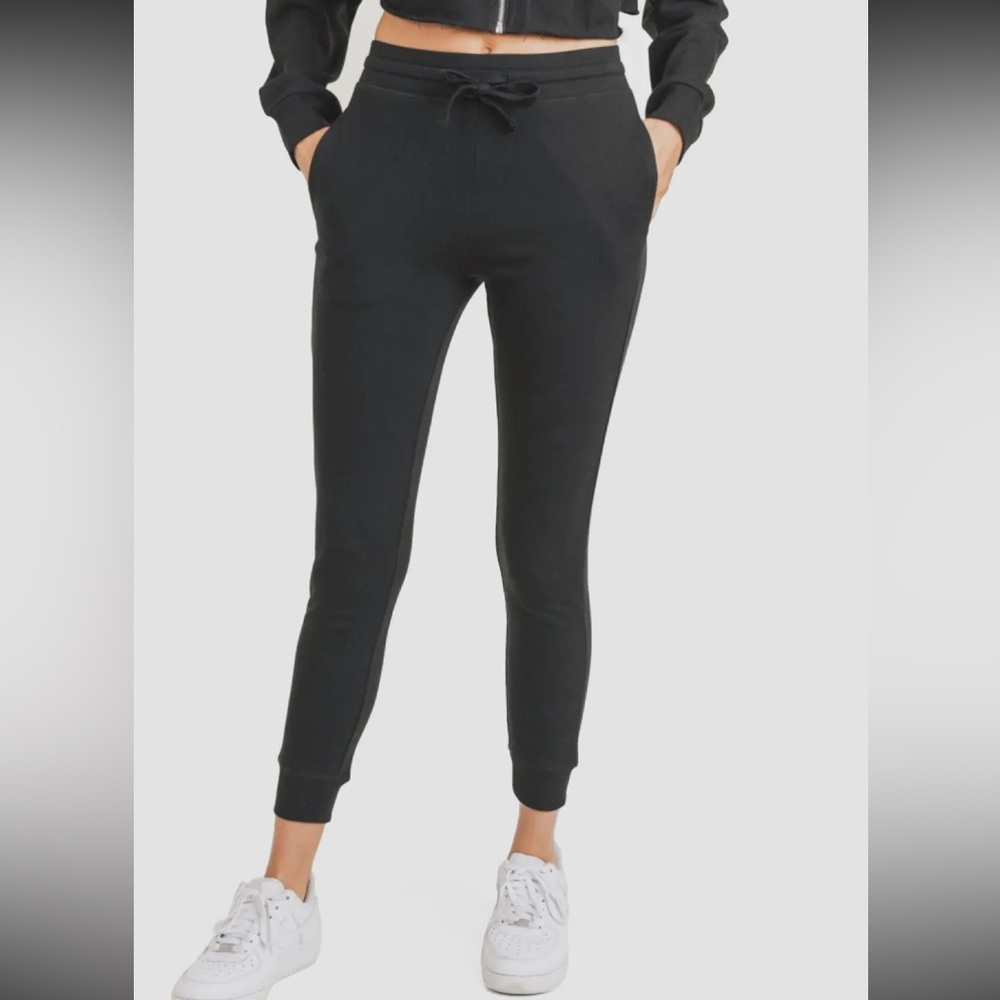 BLACK French Terry Cuffed Skinny Jogers